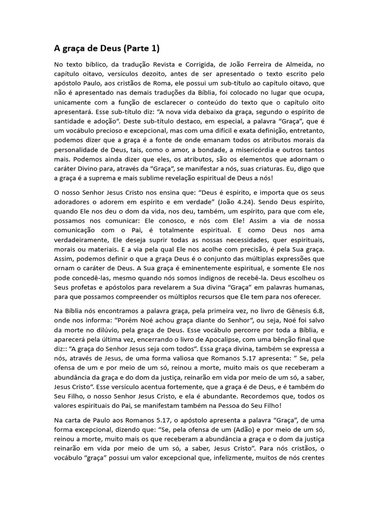 A Graça de Deus: Definição e Importância | PDF | Graça no cristianismo ...