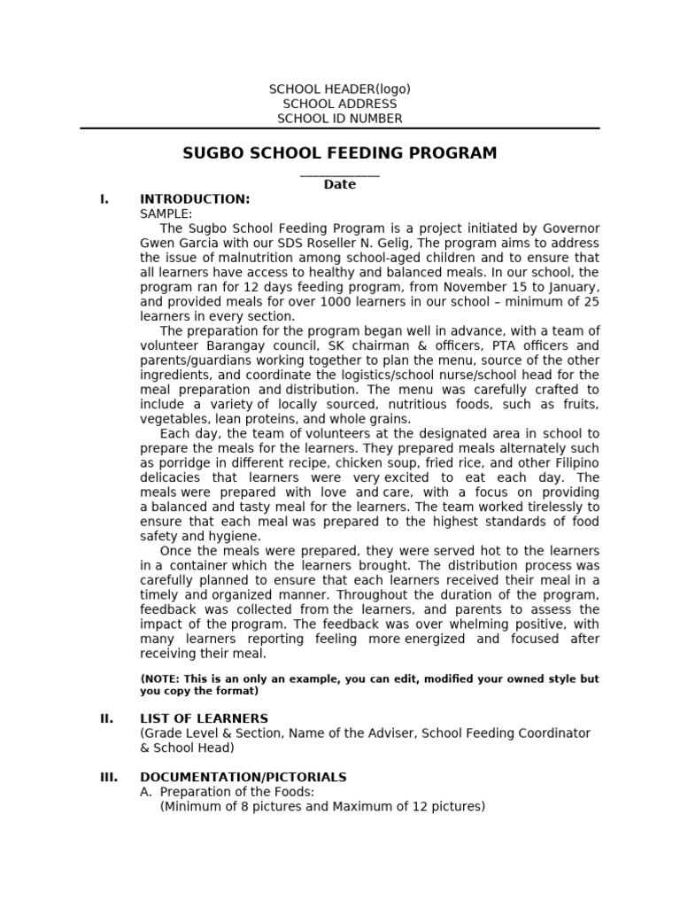 Sugbo School Feeding Program Overview | PDF | Foods | Cuisine