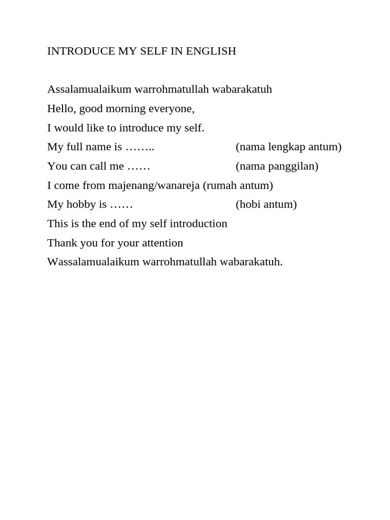 Self-Introduction Template in English | PDF