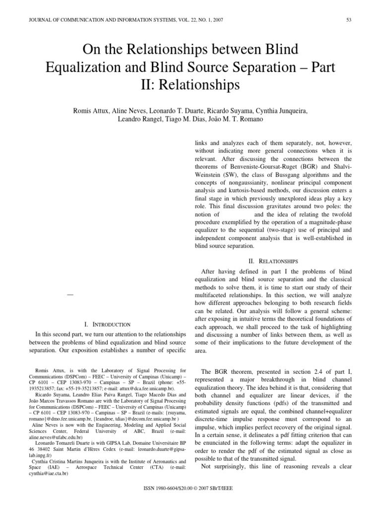 Blind Equalization and Source Separation Links | PDF | Normal ...
