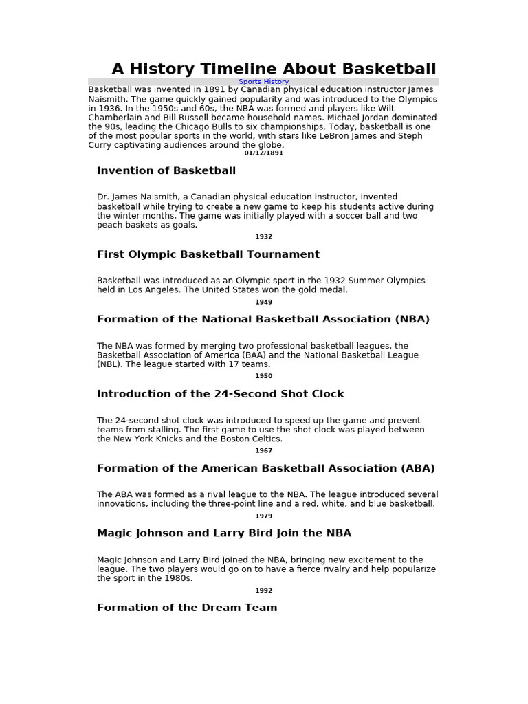 Basketball History Timeline Overview | PDF | National Basketball ...
