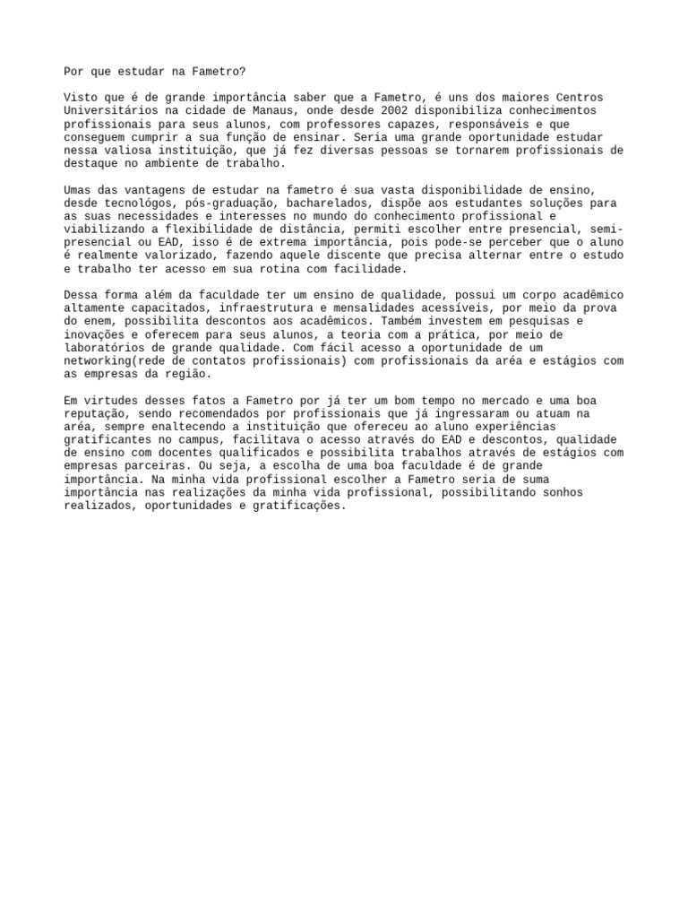 Vantagens de Estudar na Fametro | PDF