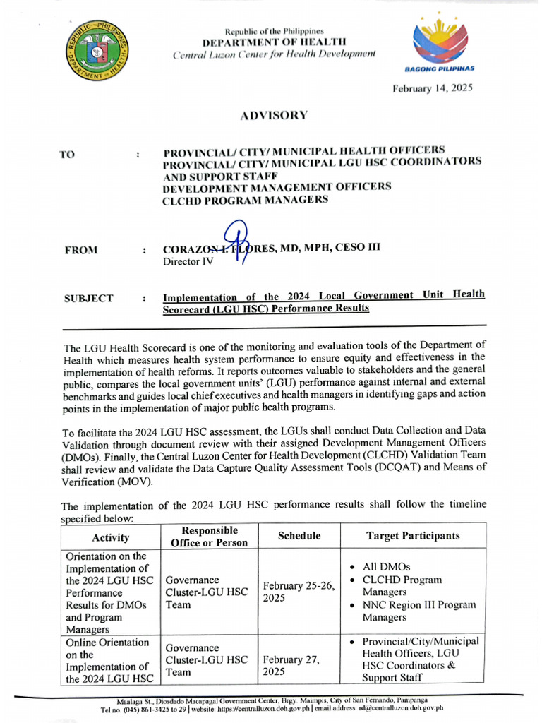 ADV - Implementation of The 2024 LGU HSC Performance Result | PDF