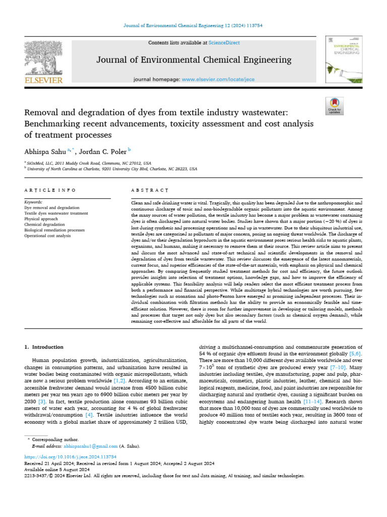 Advances in Textile Dye Wastewater Treatment | PDF | Adsorption | Dye