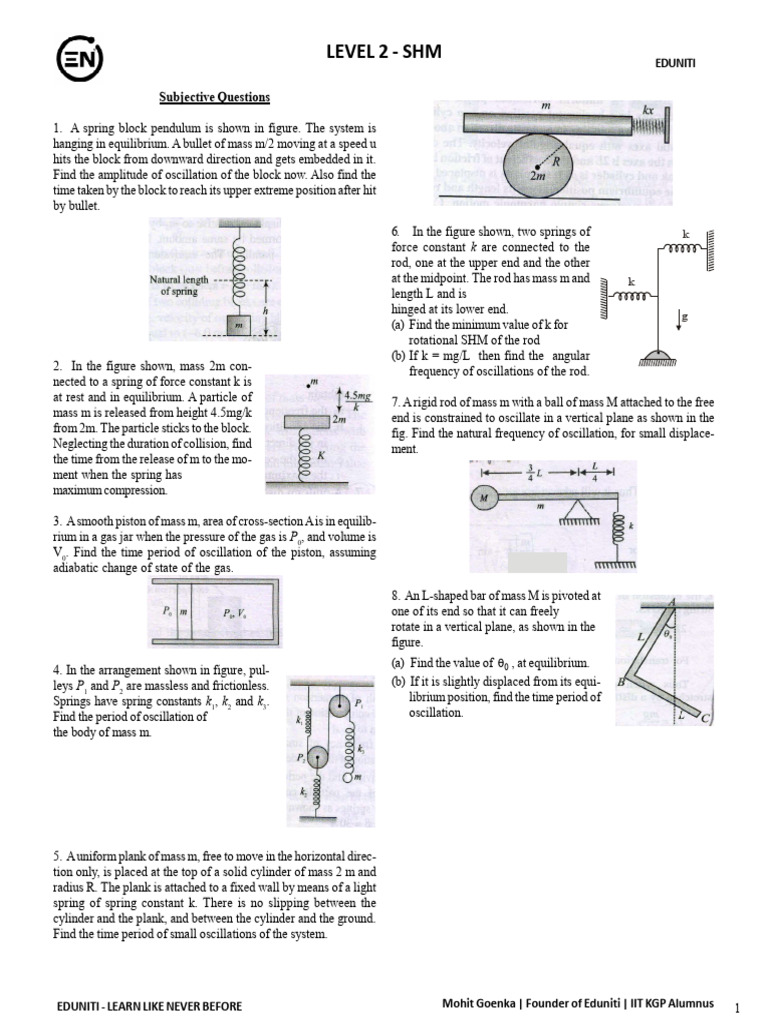 SHM Level 2: Subjective Questions Guide | PDF | Oscillation | Force