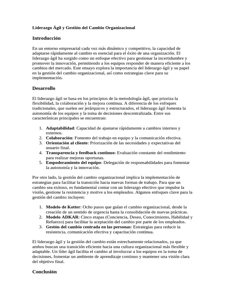 Liderazgo Ágil en el Cambio Organizacional | PDF | Liderazgo | Gestión ...