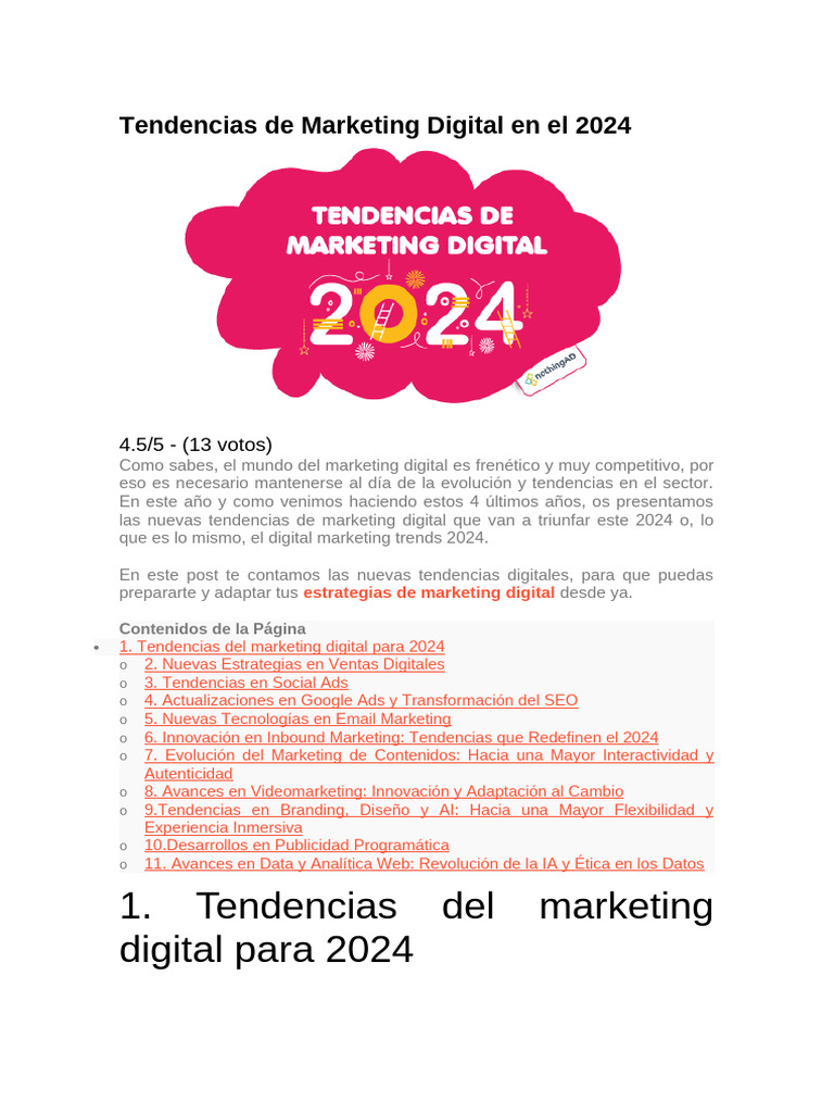 Tendencias de Marketing Digital en El 2024 | PDF | Inteligencia ...