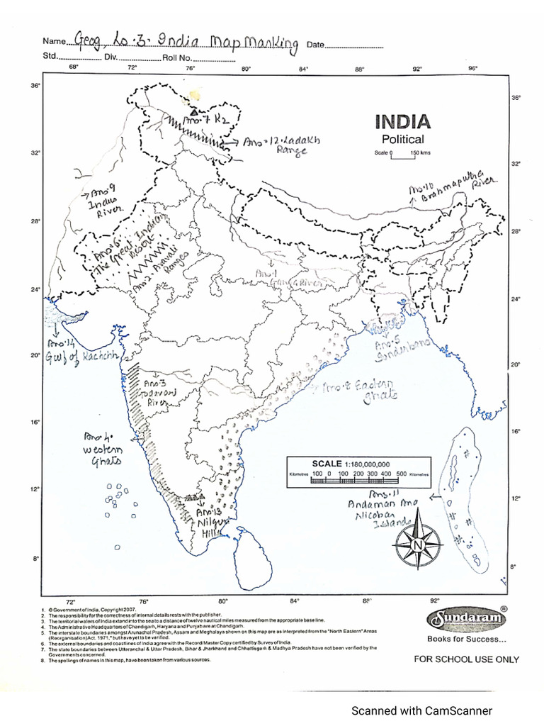 Geog, Ch-3 India Map Marking | PDF