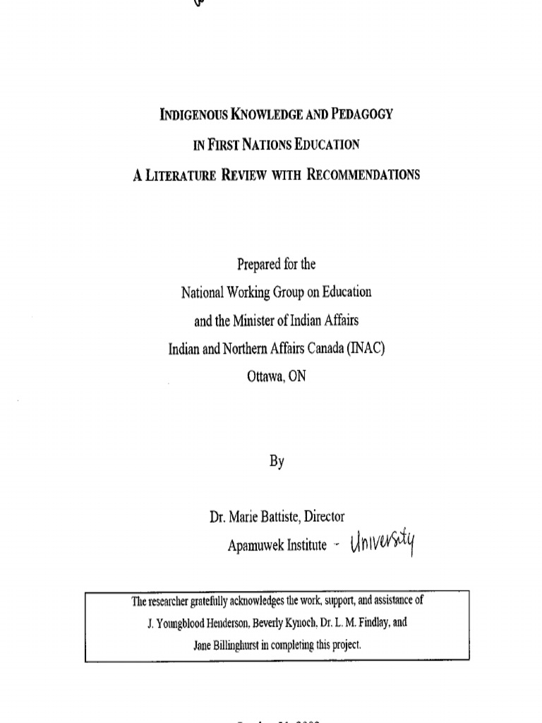 Indigenous Knowledge and Pedagogy in First Nations Education A ...