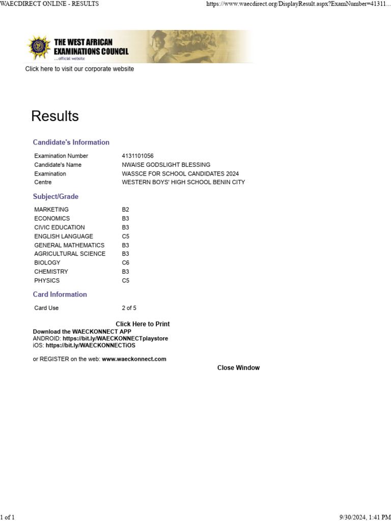 WAEC 2024 Results Overview | PDF