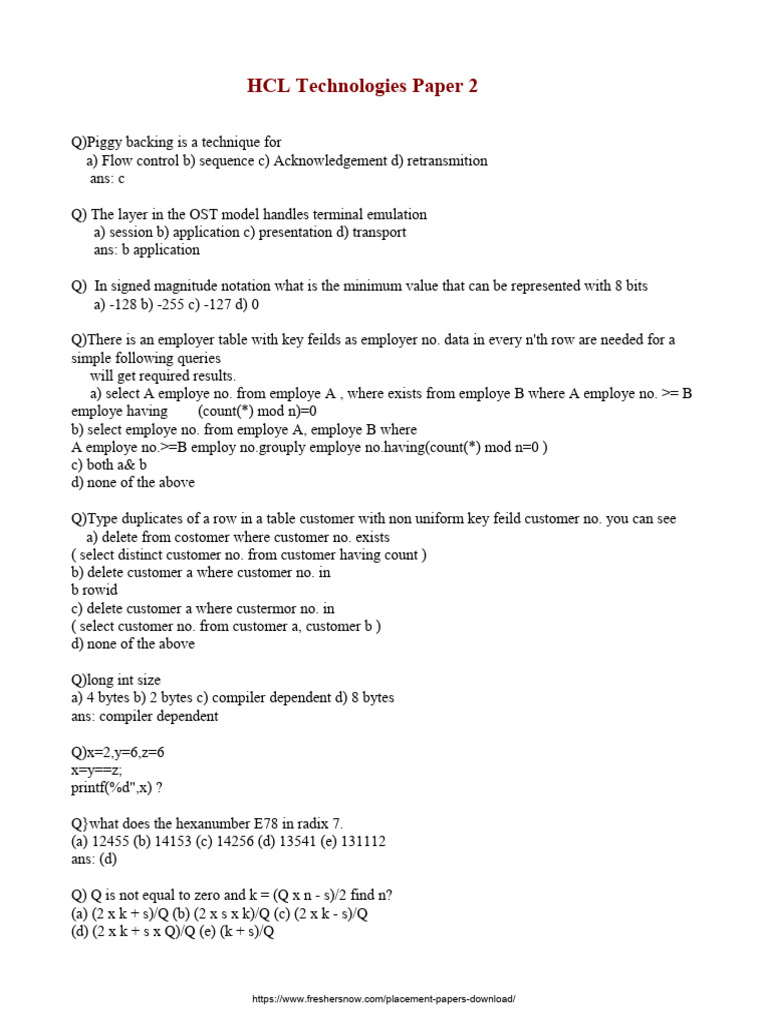 HCL Placement Paper 9 | PDF | Computer Architecture | Computer Engineering