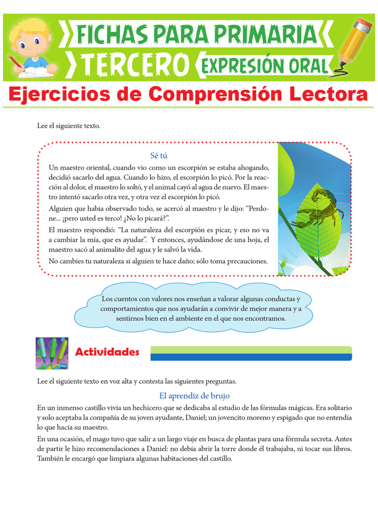 Ejercicios de Comprensión Lectora para Tercer Grado de Primria | PDF