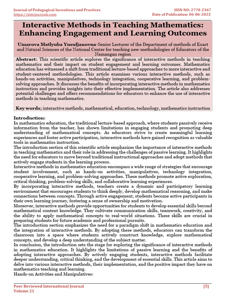 Interactive Methods in Math Education | PDF | Mathematics | Simulation