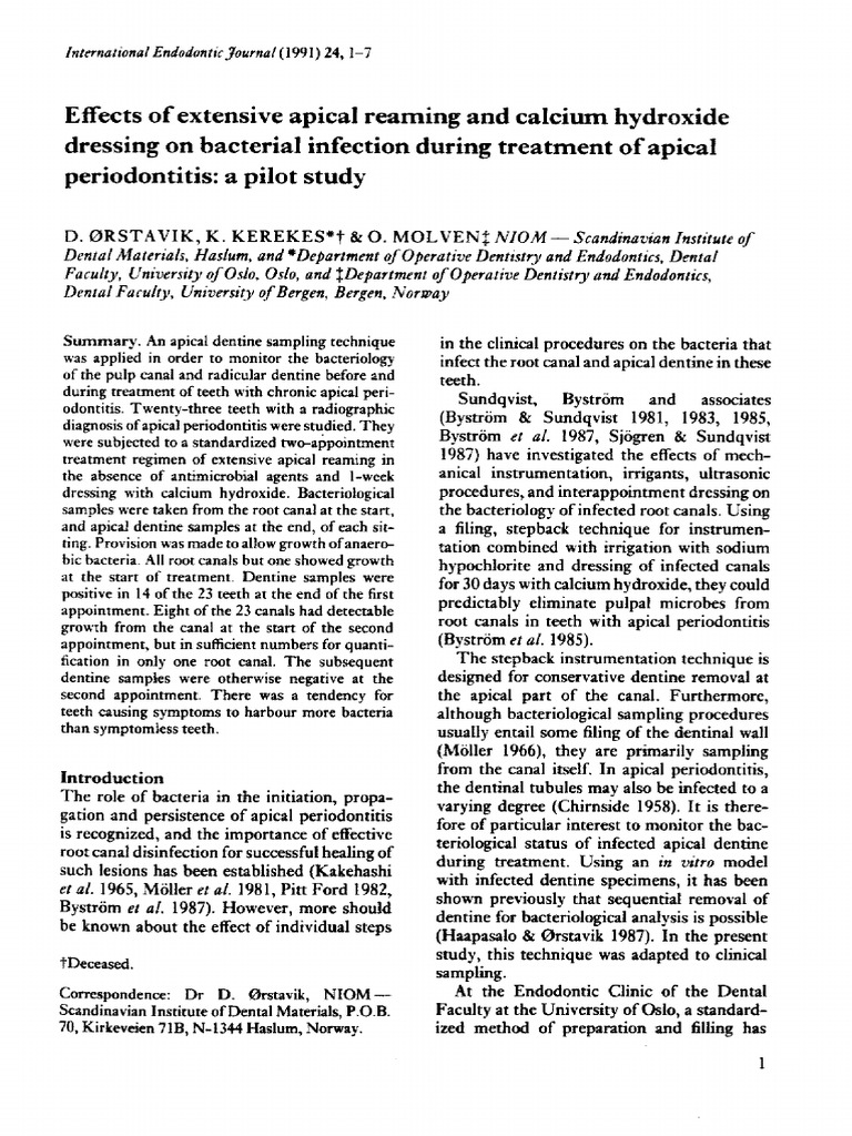 Apical Reaming and Calcium Hydroxide Effects | PDF | Medical ...