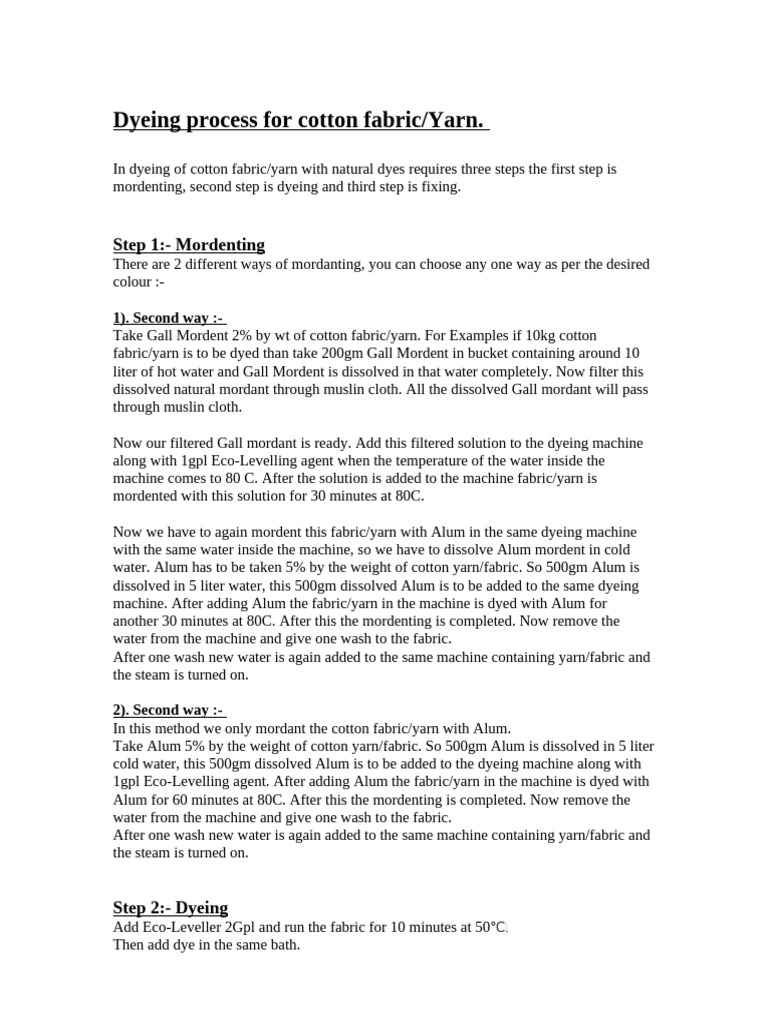 Dyeing process for cotton fabric and yarn new | PDF | Dyeing | Textiles