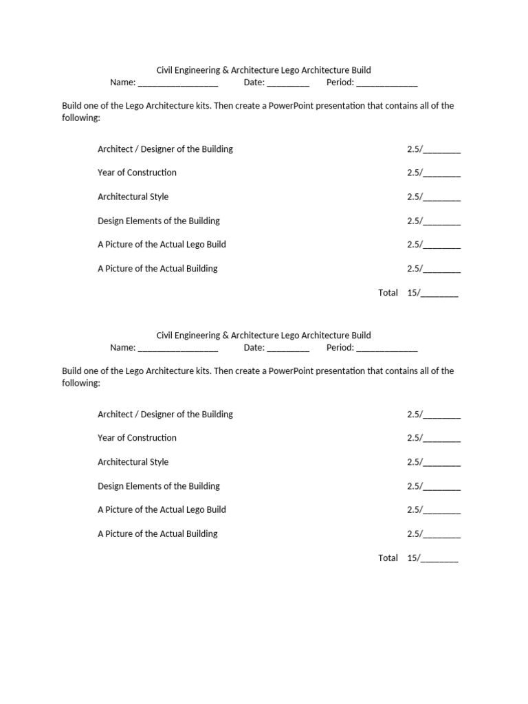 CEA Lego Architecture Build - Rubric | PDF