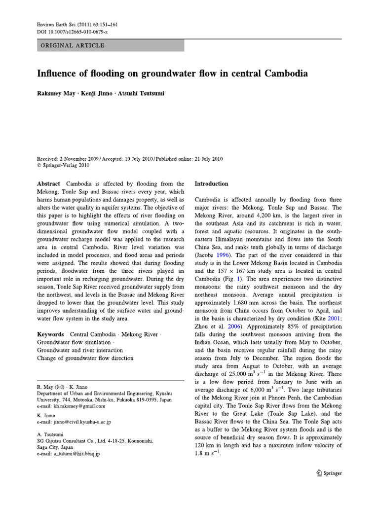 Influence of Flooding On Groundwater Flow in Central Cambodia | PDF
