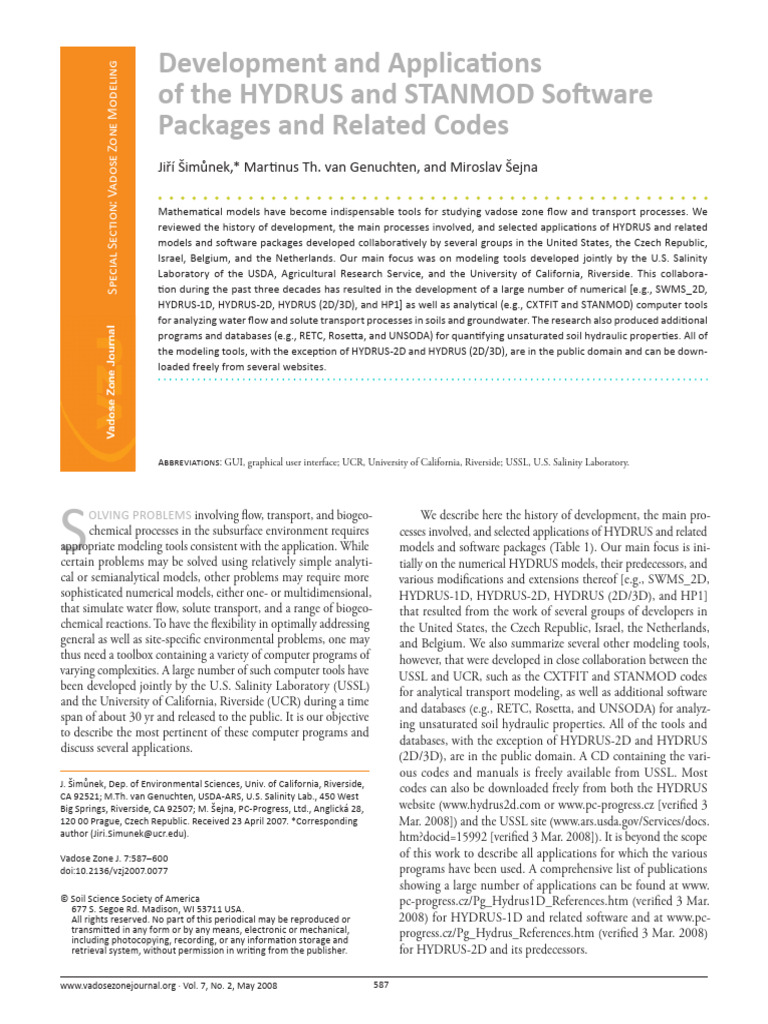 HYDRUS and STANMOD Software Overview | PDF | Applied And ...