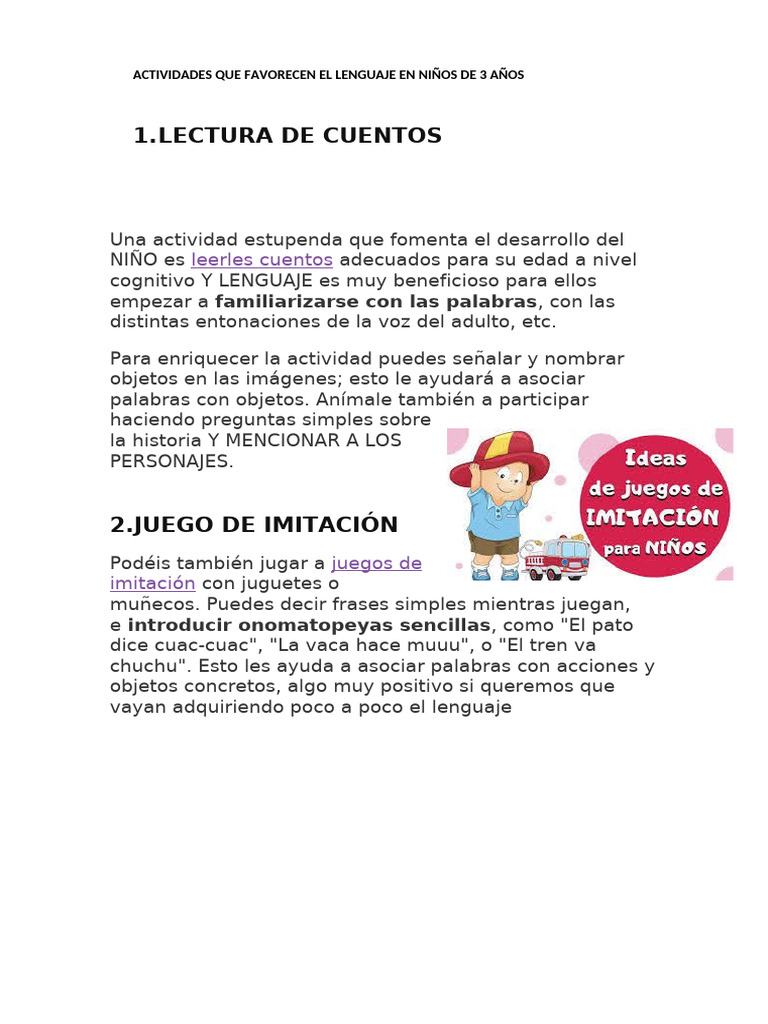 Juegos para Favorecer El Lenguaje en Niños | PDF | Juguetes | Creatividad