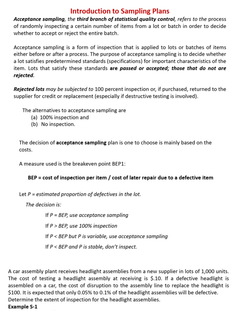 Acceptance Sampling Explained | PDF | Sampling (Statistics) | Applied ...