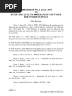 Is 3328 1993 Quality Tolerances For Water For Swimming Pools (Amendment-2010)