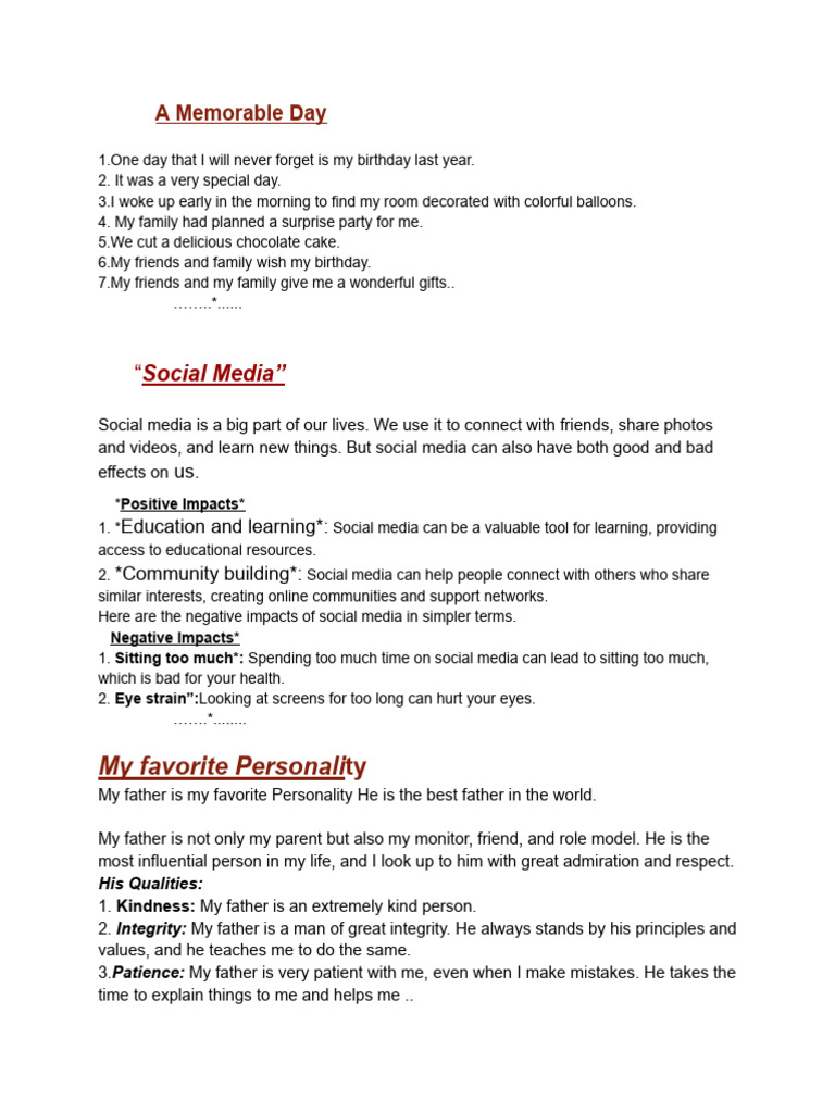 Memorable Moments and Life Lessons | PDF | Disciplines | Behavior ...