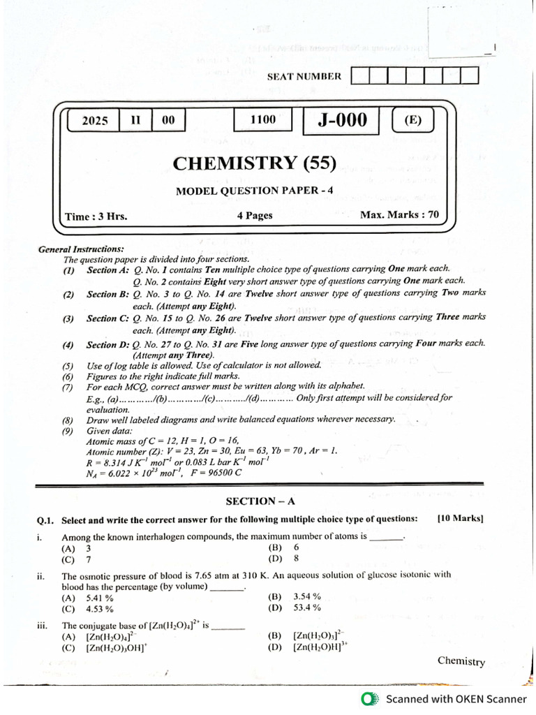 Chemistry Booster Prelim Paper Model 4 | PDF