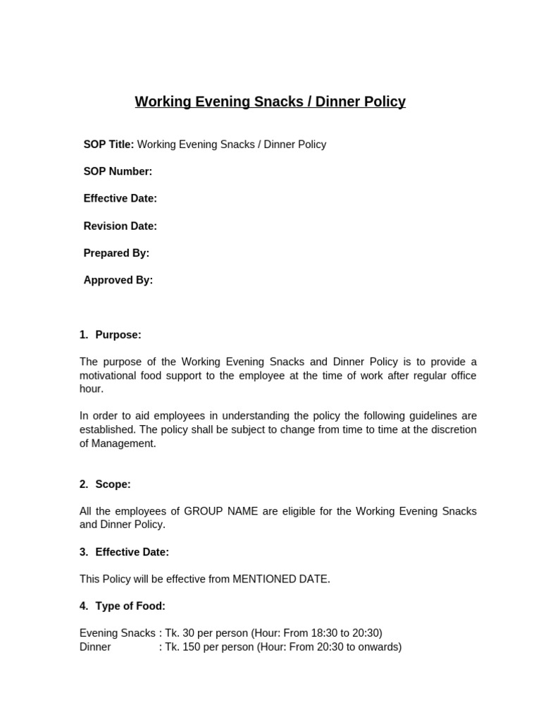 Evening Snacks and Dinner Policy Guide | PDF