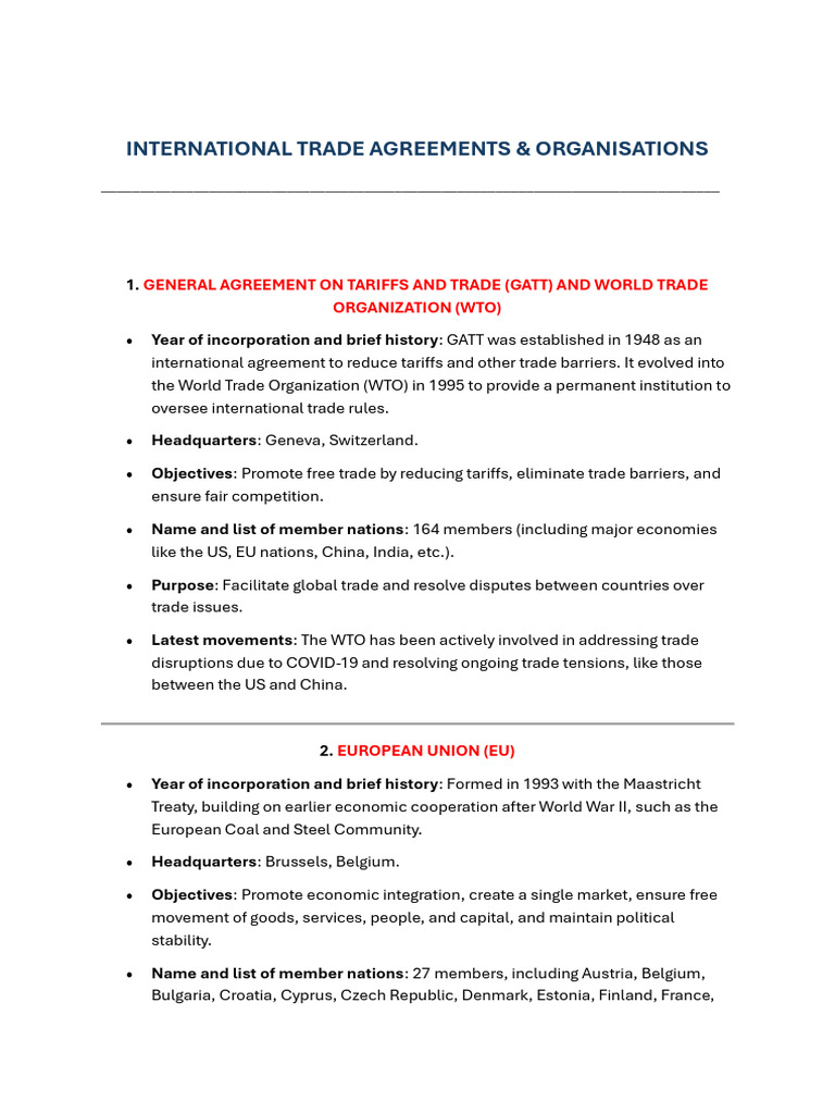 Overview of Global Trade Agreements | PDF | European Union | European ...