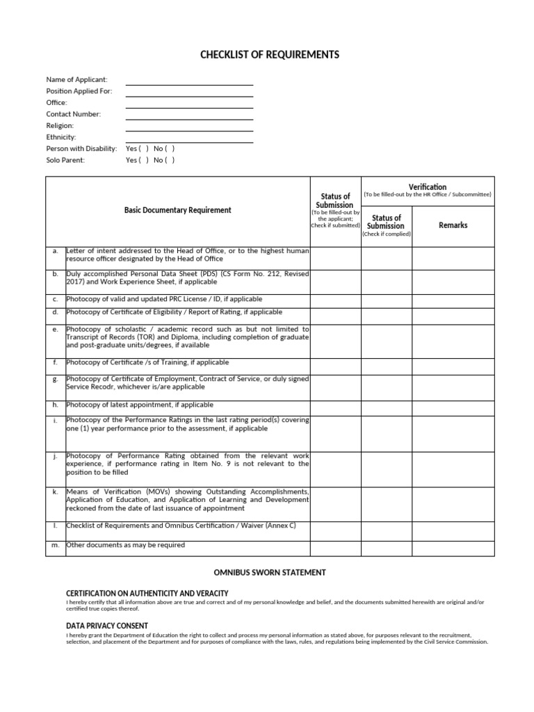 Checklist of Requirements for Applicants | PDF