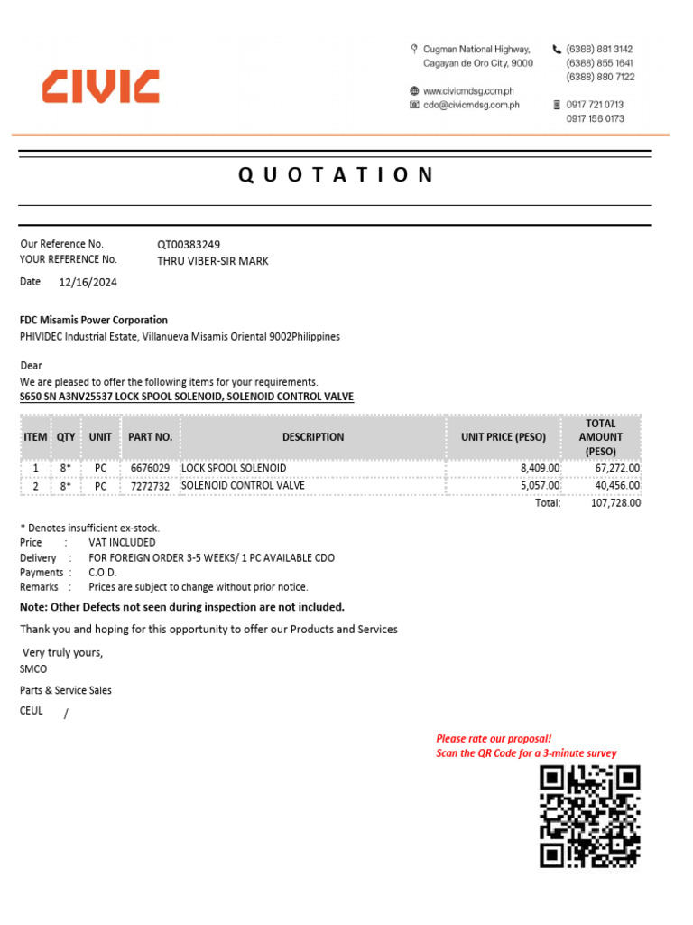 Quotation for Lock Spool Solenoid | PDF