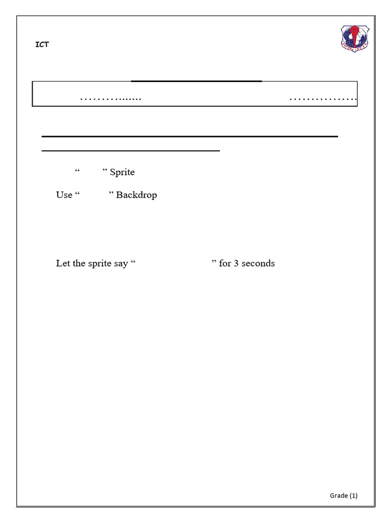 Scratch Worksheet for Grade 4 | PDF