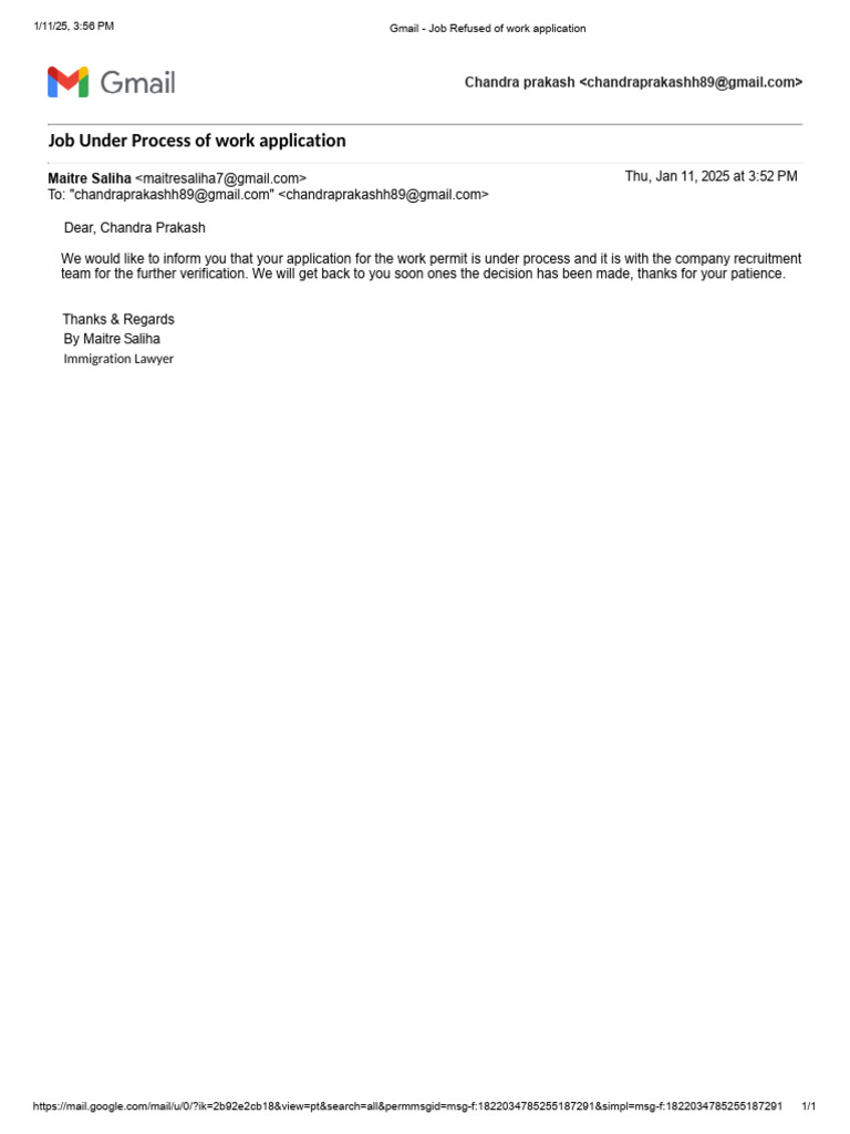 Work Application Status Update Email Pdf