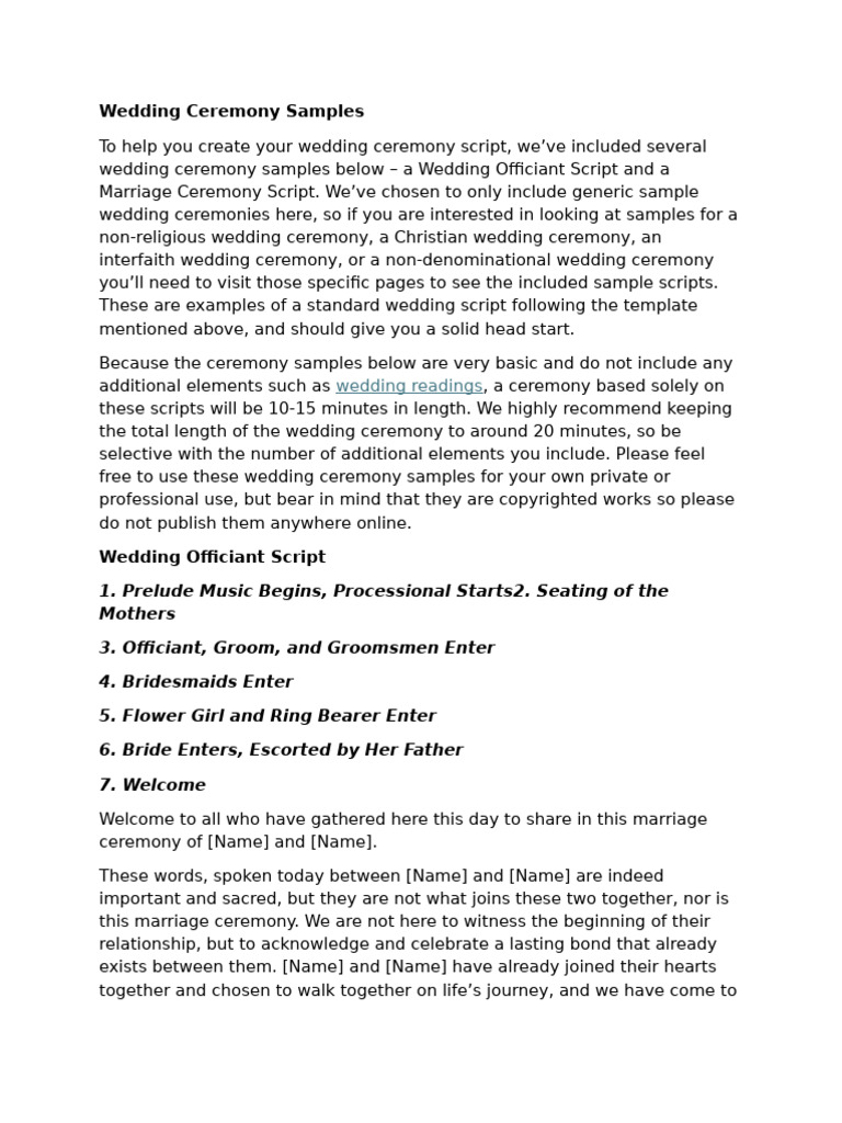 Wedding Ceremony Samples | PDF | Wedding | Marriage