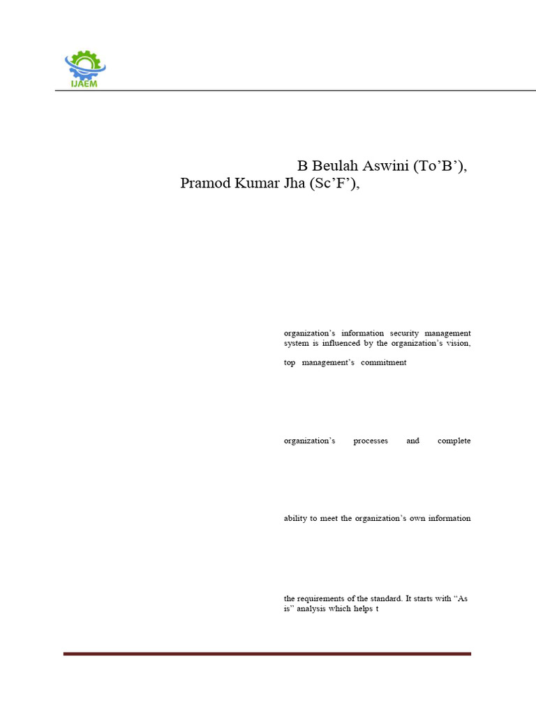 Implementation of ISO 27001 2013 ISMS in A Defence Lab A Case Study ...
