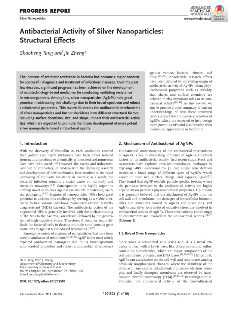 Antibacterial Activity of Silver Nanoparticles | PDF | Glutathione ...