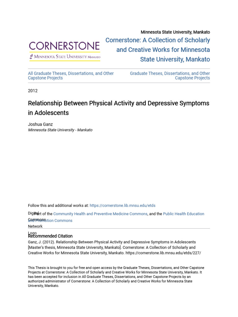 Physical Activity and Adolescent Depression | PDF | Major Depressive ...