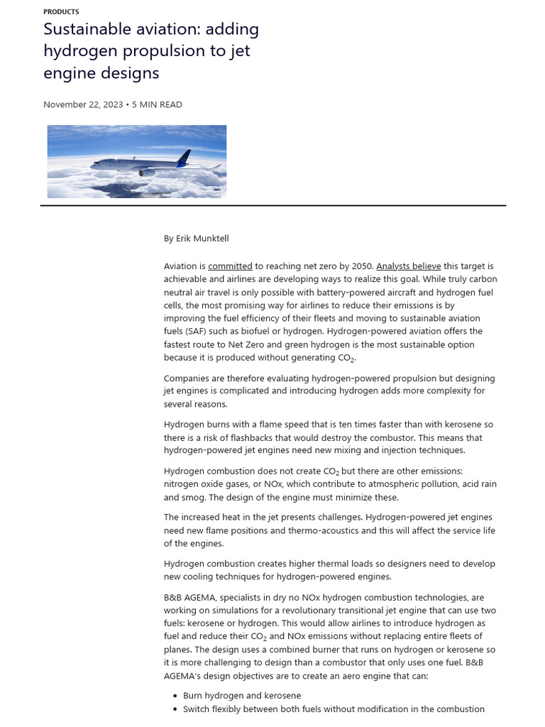 Hydrogen Propulsion in Jet Engines | PDF | N Ox | Combustion
