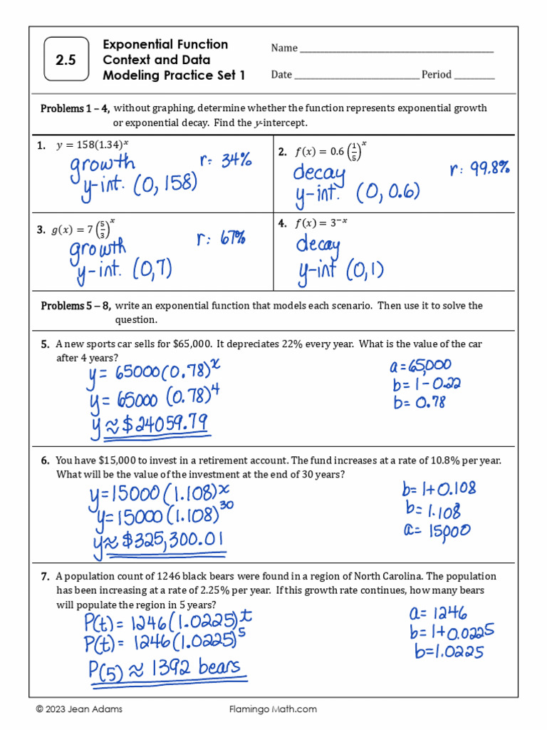 Exponential Function Modeling Practice Set | PDF | Interest ...