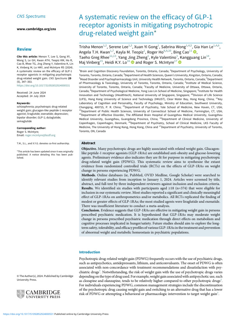 A Systematic Review On The Efficacy of GLP 1 Receptor Agonists in ... - Glp-1 Receptor Agonist Dietary Changes For Anxiety