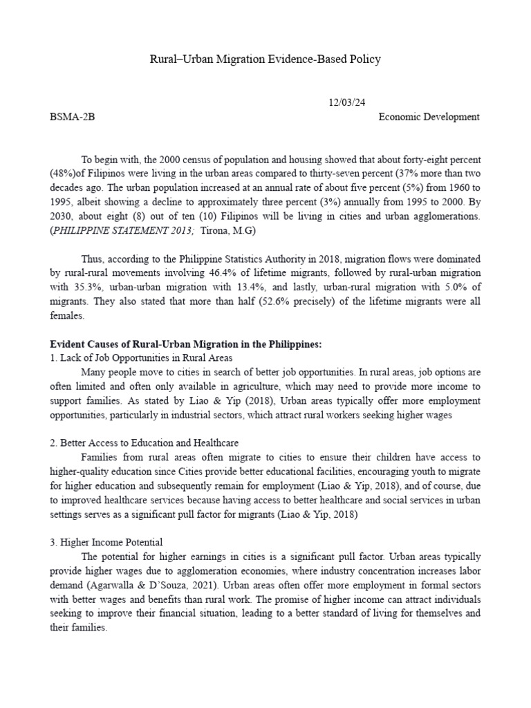 Rural-Urban Migration in the Philippines | PDF | Human Migration ...