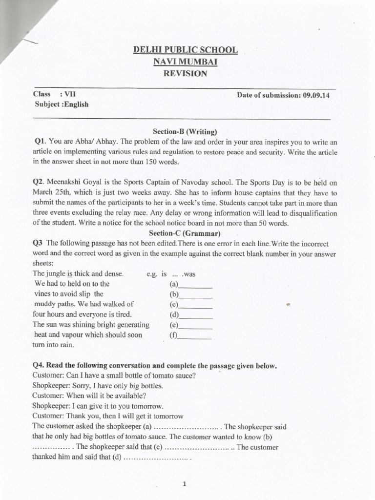 CBSE Class 7 English Revision 6 | PDF
