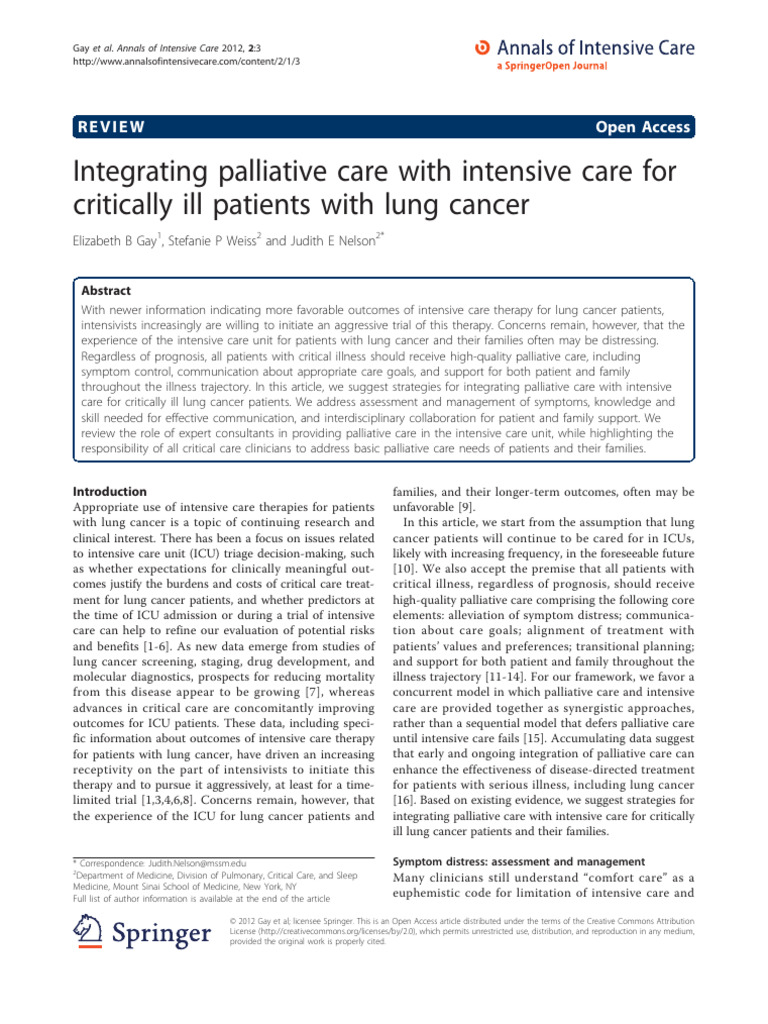 Palliative Care in Lung Cancer ICU Settings | PDF | Intensive Care ...