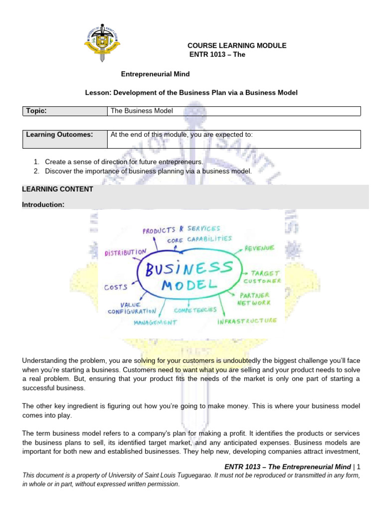 ENTR 1013 - WEEK 4 MODULE Fi | PDF | Business Model | Entrepreneurship