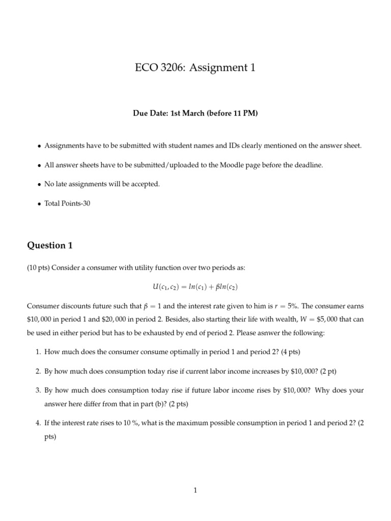 ECO 3206 Assignment 1 Guidelines | PDF | Interest | Labour Economics