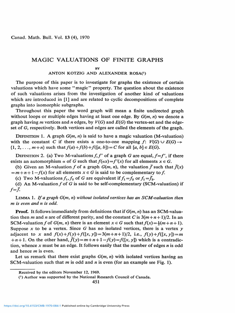 Magic Valuations in Finite Graphs | PDF | Vertex (Graph Theory ...