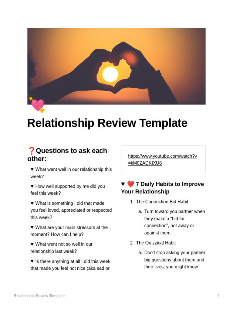 Relationship Review Questions Template | PDF | Communication | Feeling