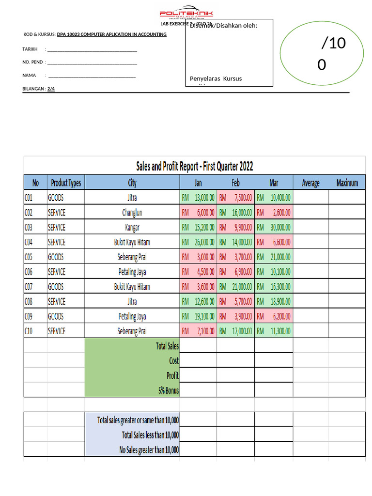 Excel Lab Exercise for Accounting Course | PDF | Computing