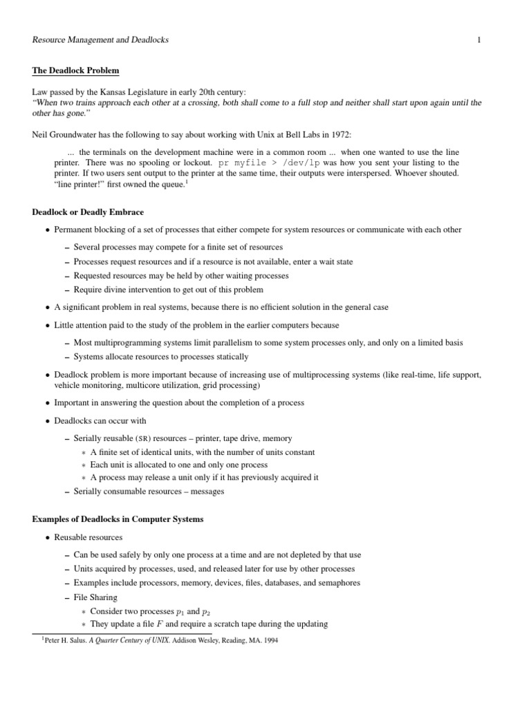 Deadlock | PDF | Process (Computing) | Areas Of Computer Science