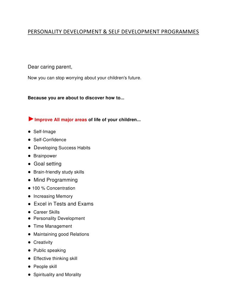 Personality Development & Self Development Programmes | PDF